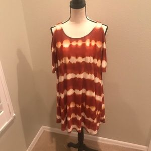 Tie dye rust color cold shoulder dress